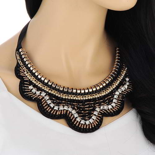 Beads Weaving Decorated Collar Design RAAB8B Black 6pcs