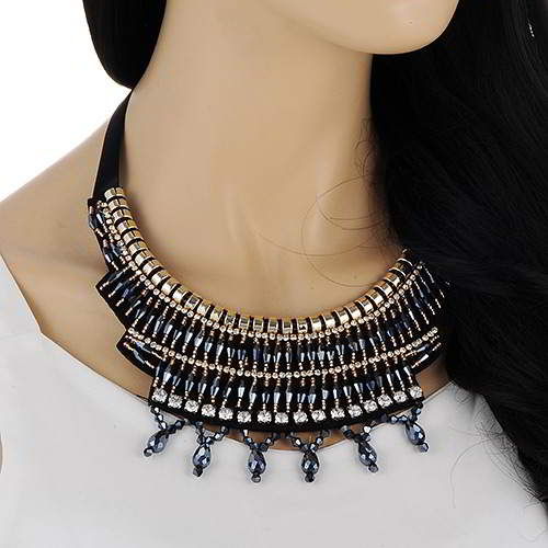 Beads Weaving Decorated Collar Design RAAADE Navy Blue 6pcs