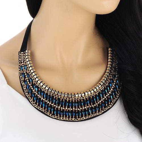 Beads Weaving Decorated Crescent Collar RAABFA Blue 6pcs