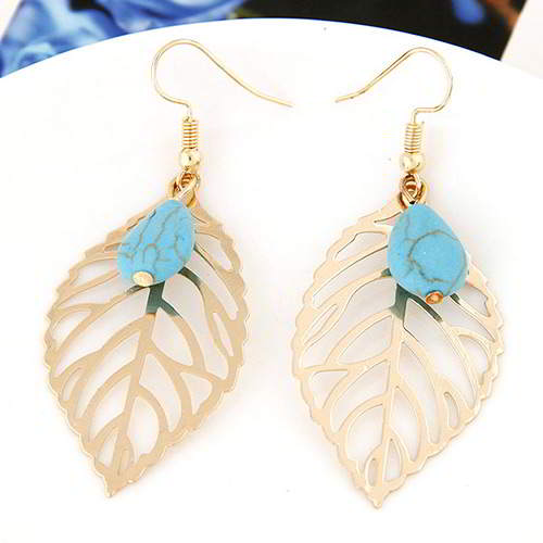 Minimalist Leaf Gemstone Earrings T5A75A Gold Blue 6pcs
