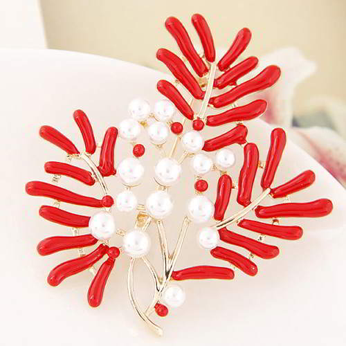 Round Pearl Branch Brooch T55A56 Red 6pcs