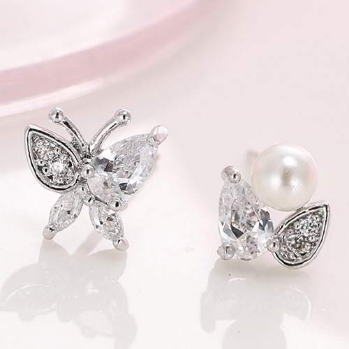 Pearl Butterfly Design T5A5E6 Silver 6pcs