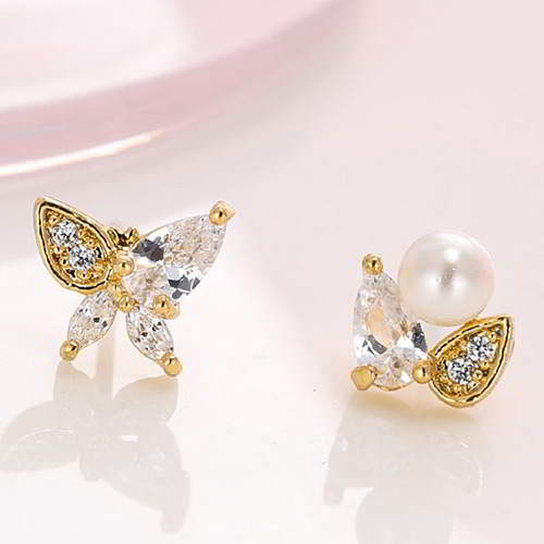 Pearl Butterfly Design T5A5E5 Gold 6pcs