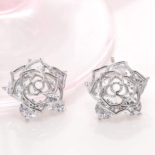 Hollow Out Rose Design T5AAFF Silver 6 Pcs